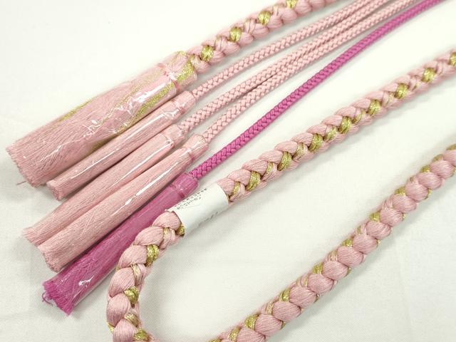 平和屋着物●和装小物 振袖用帯締め 飾り玉 つまみ細工 パール 花 鴇色 金糸 切り房 逸品 未使用 CAAW4102ju