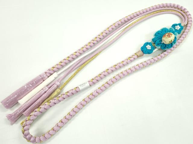 平和屋着物●和装小物 振袖用帯締め つまみ細工 飾り玉 花 パール 撫子色 金糸 切り房 逸品 未使用 CAAW4123ju