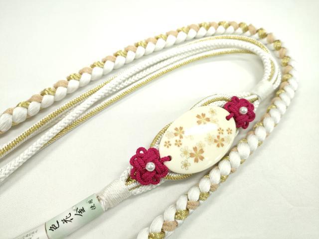 平和屋着物●和装小物 振袖用帯締め パール 白色 色花金 金糸 撚り房 逸品 未使用 CAAW4129ju
