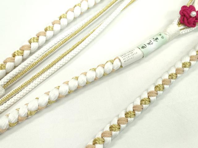 平和屋着物●和装小物 振袖用帯締め パール 白色 色花金 金糸 撚り房 逸品 未使用 CAAW4129ju