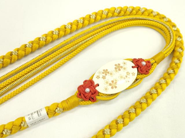 平和屋着物●和装小物 振袖用帯締め 花 パール 鬱金色 色花金 金糸 撚り房 逸品 未使用 CAAW4132ju