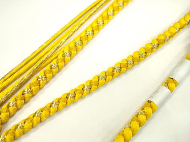 平和屋着物●和装小物 振袖用帯締め ちりめん花飾り 梅 小田巻き 鬱金色 色花金 金糸 撚り房 逸品 未使用 CAAW4134ju