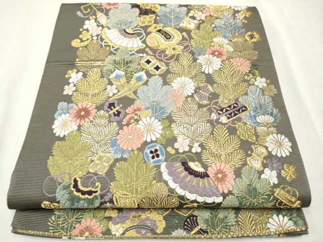 平和屋着物●西陣の老舗 1782年創業 山下織物 六通柄袋帯 唐織 宝尽くし花文 金糸 正絹 逸品 CAAW4539hy