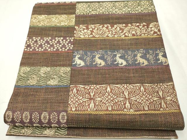 平和屋着物▽スリーシーズン 春夏秋 六通柄袋帯 名物裂 金糸 正絹 逸品 CAAW4541hy