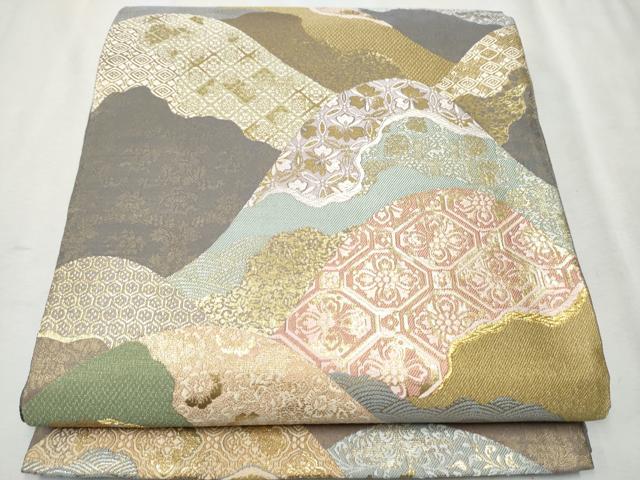 平和屋着物●六通柄袋帯 唐織 遠山吉祥花文 金糸 正絹 逸品 CAAW4557hy