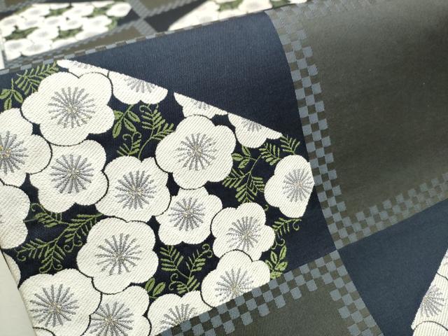 平和屋着物●六通柄袋帯 唐織 市松舞梅文 金糸 正絹 逸品 CAAW4694hy