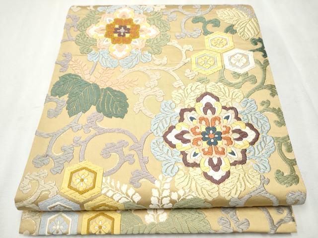 平和屋着物●六通柄袋帯 慶祥唐織 正倉院花唐草文 金糸 正絹 逸品 CAAW4789hy