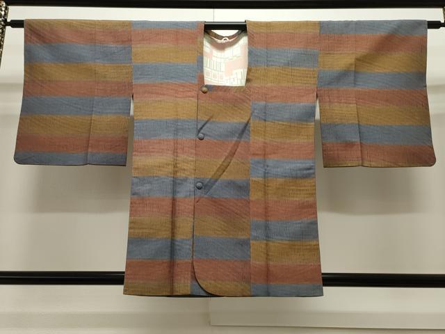 平和屋着物∞道行コート 紬地 横段文 正絹 逸品 CAAW4812dy