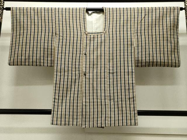 平和屋着物#道行コート 紬地 格子柄 正絹 逸品 CAAW4834dy