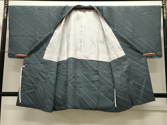 平和屋着物#道行コート 絞り 斜線舞葉文 深川鼠色 ロング丈 正絹 逸品 未使用 CAAW4842dy