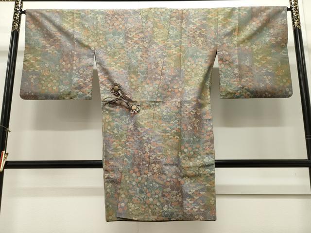 平和屋着物#道中着 お召地 流水草花文 暈し染め ロング丈 正絹 逸品 CAAW4978dy