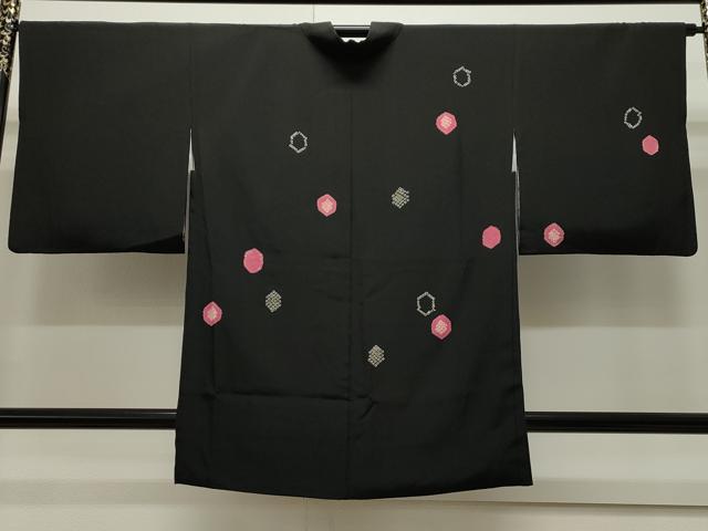 平和屋着物#羽織 絞り 亀甲文 黒地 正絹 逸品 CAAW5005dy