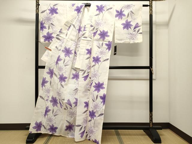 平和屋着物∴夏物 浴衣・つけ帯セット 百合 綿 未使用 CAAW5011dy