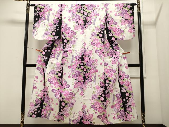 平和屋着物∴夏物 女の子 綿紅梅 浴衣 草花文 綿 逸品 CAAW5012dy