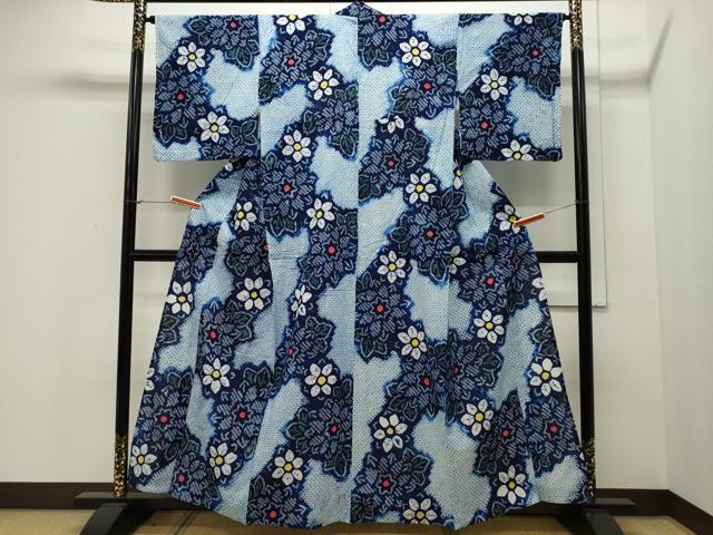 平和屋着物∴夏物 浴衣 有松鳴海絞り 草花文 綿 逸品 未使用 CAAW5046dy