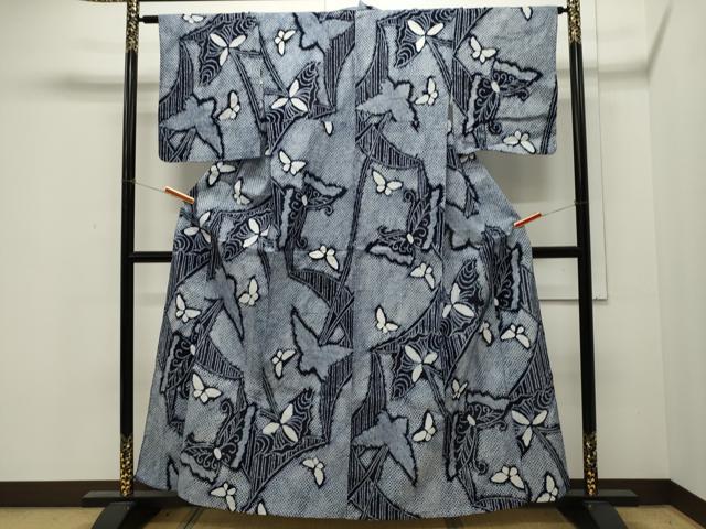 平和屋着物∴夏物 浴衣 有松鳴海絞り 舞蝶文 綿 逸品 CAAW5056dy