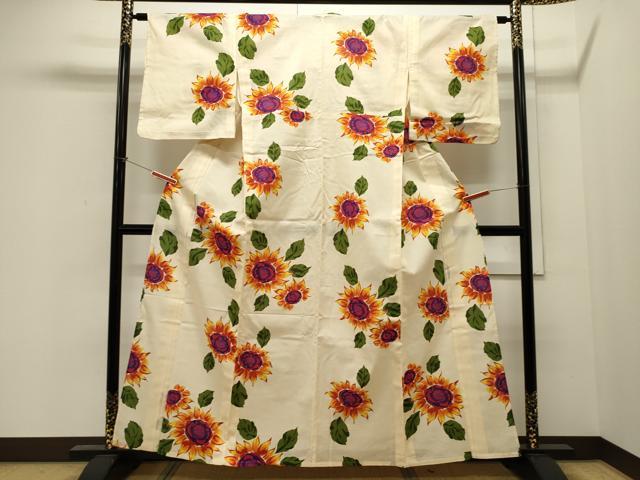 平和屋着物∴夏物 綿紅梅 浴衣 向日葵 綿 逸品 CAAW5061dy