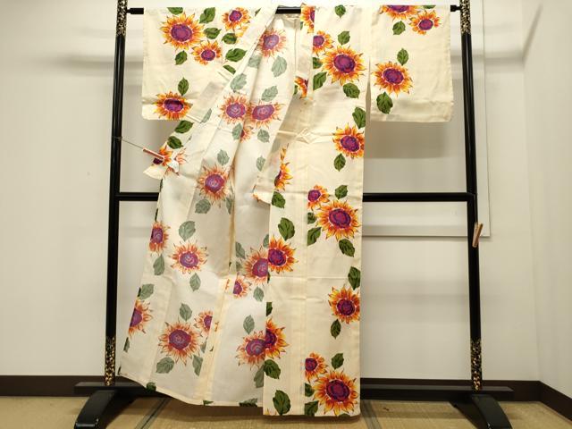 平和屋着物∴夏物 綿紅梅 浴衣 向日葵 綿 逸品 CAAW5061dy