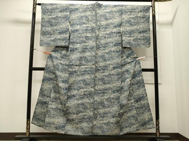 平和屋着物∴夏物 綿紅梅 浴衣 藍 型染め 蜻蛉 草木文 綿 逸品 CAAW5062dy
