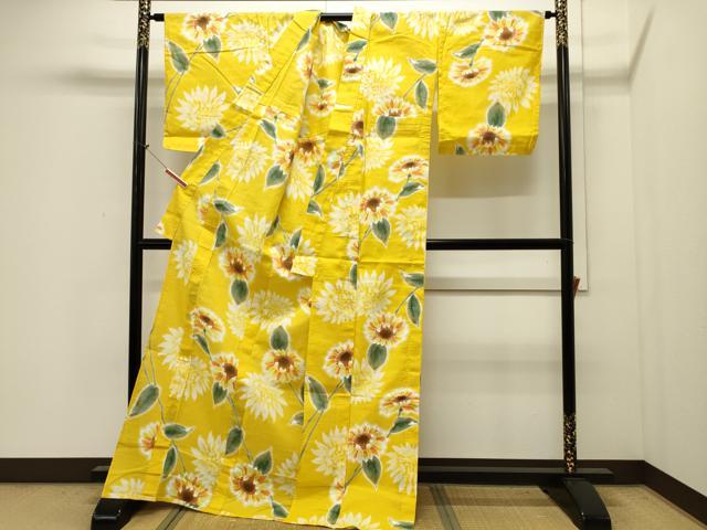 平和屋着物∴夏物 浴衣 向日葵 暈し染め 綿 未使用 CAAW5066dy