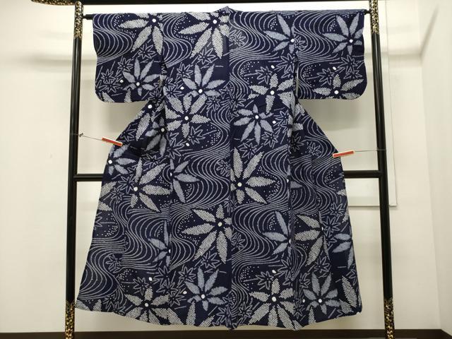平和屋着物∴夏物 浴衣 有松鳴海絞り 流水舞花文 綿 逸品 CAAW5070dy