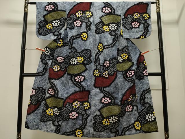 平和屋着物∴夏物 浴衣 有松鳴海絞り 扇面花文 綿 逸品 CAAW5078dy