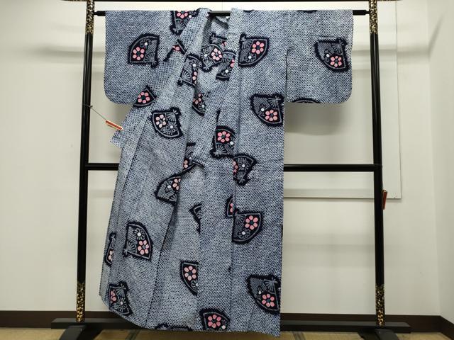 平和屋着物∴夏物 浴衣 有松鳴海絞り 扇面花文 綿 逸品 CAAW5102dy