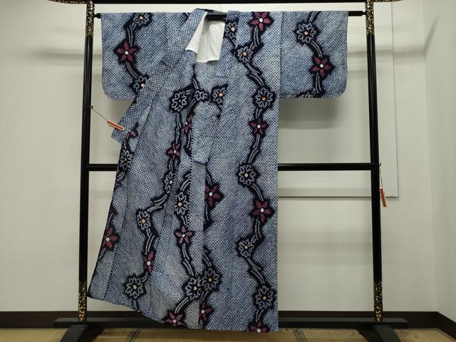 平和屋着物∴夏物 浴衣 有松鳴海絞り 花繋ぎ文 綿 逸品 未使用 CAAW5114dy