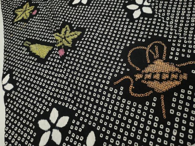 平和屋着物∴夏物 浴衣 有松鳴海絞り 玩具花文 黒地 綿 逸品 CAAW5121dy