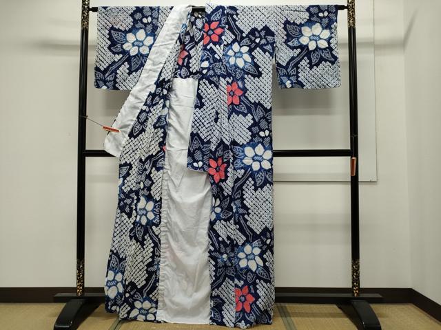 平和屋着物∴夏物 浴衣 有松鳴海絞り 枝花文 綿 逸品 CAAW5123dy