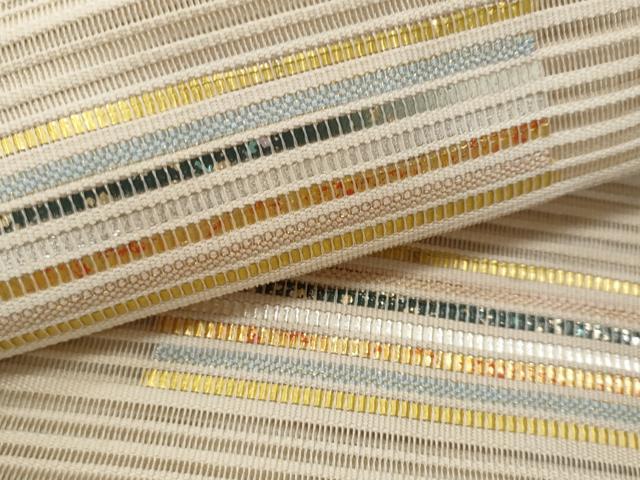 平和屋着物*夏物 八寸名古屋帯 絽綴れ 横段文 金銀糸 正絹 逸品 CAAW5483fb