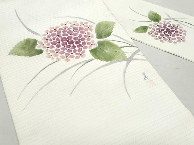 平和屋着物*夏物 塩瀬 九寸名古屋帯 作家物 手描き 紫陽花 銀彩 正絹 逸品 CAAW5489fb