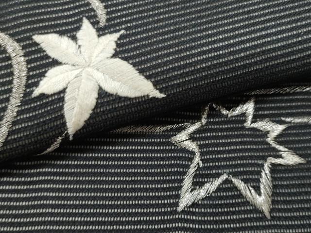 平和屋着物*夏物 九寸名古屋帯 刺繍 竜田川 黒地 銀糸 正絹 逸品 CAAW5498fb