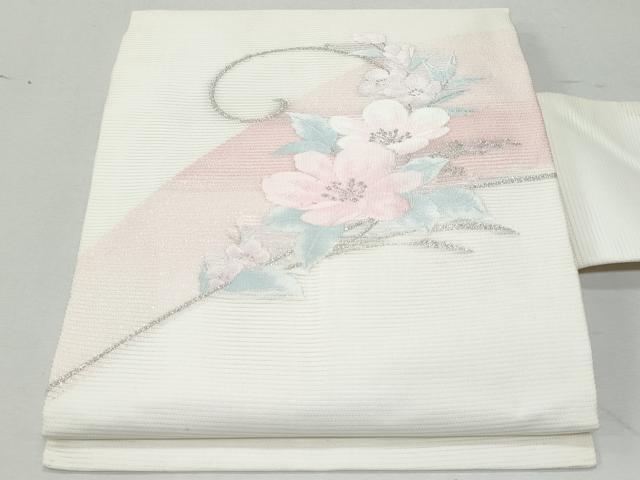 平和屋着物*夏物 九寸名古屋帯 草花文 銀糸 正絹 逸品 CAAW5506fb