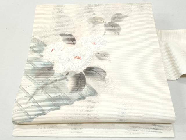 平和屋着物*夏物 九寸名古屋帯 手描き 枝花文 銀糸 正絹 逸品 CAAW5512fb