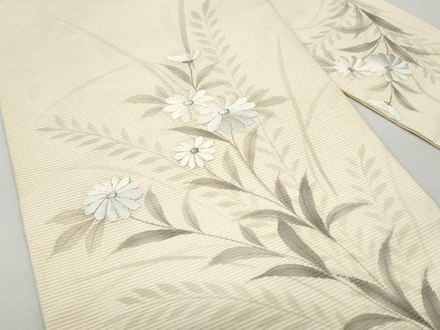 平和屋着物*夏物 九寸名古屋帯 作家物 刺繍 枝花文 銀彩 正絹 逸品 CAAW5516fb