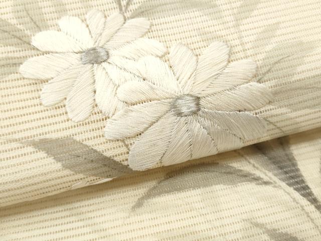 平和屋着物*夏物 九寸名古屋帯 作家物 刺繍 枝花文 銀彩 正絹 逸品 CAAW5516fb