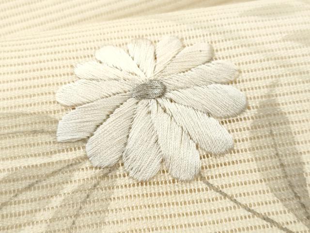 平和屋着物*夏物 九寸名古屋帯 作家物 刺繍 枝花文 銀彩 正絹 逸品 CAAW5516fb