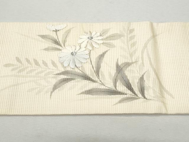 平和屋着物*夏物 九寸名古屋帯 作家物 刺繍 枝花文 銀彩 正絹 逸品 CAAW5516fb
