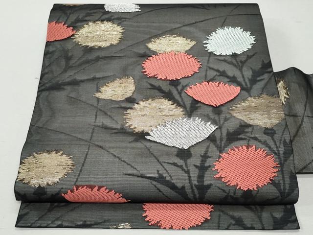 平和屋着物*夏物 九寸名古屋帯 裏菊文 黒地 金糸 正絹 逸品 CAAW5520fb