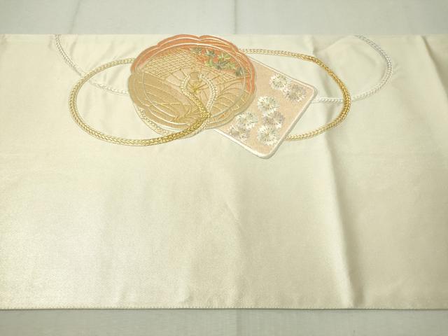 平和屋着物▼太鼓柄袋帯 総刺繍 鏡裏文 金糸 正絹 逸品 CAAW5604vp