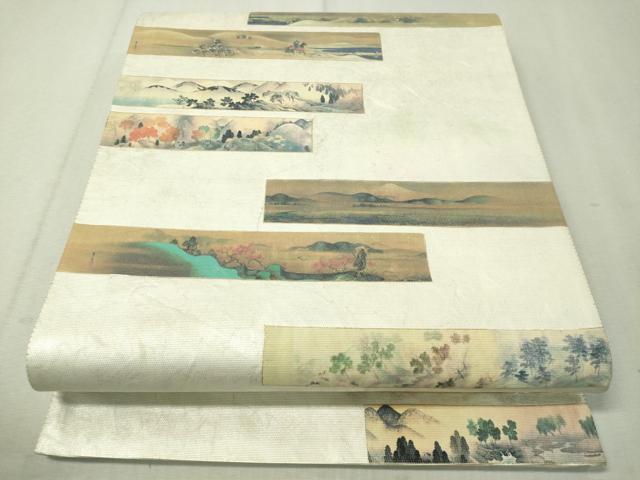 平和屋着物▼六通柄袋帯 手描き 短冊人物風景文 金銀彩 正絹 逸品 CAAW5635vp