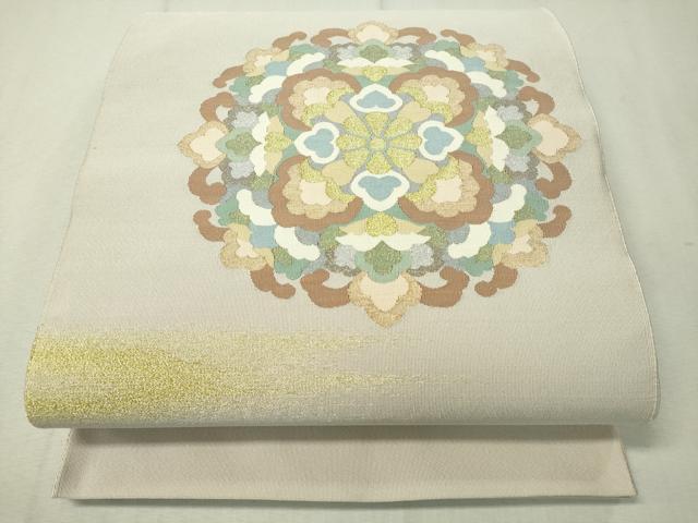 平和屋着物●爪掻き本綴れ 太鼓柄袋帯 正倉院花文 金銀糸 正絹 逸品 未使用 CAAW5639vp