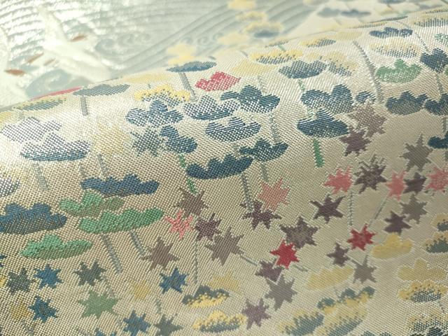 平和屋着物●本加賀友禅作家 百貫華峰 柄袋帯 立波飛鳥花文 銀糸 正絹 逸品 CAAW5721vp