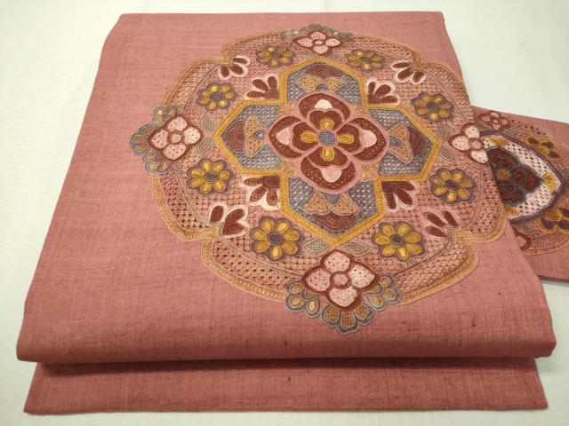 平和屋着物●総刺繍 中国三大刺繍 スワトウ相良刺繍 九寸名古屋帯 紬地 正倉院花文 正絹 逸品 CAAW5819vp