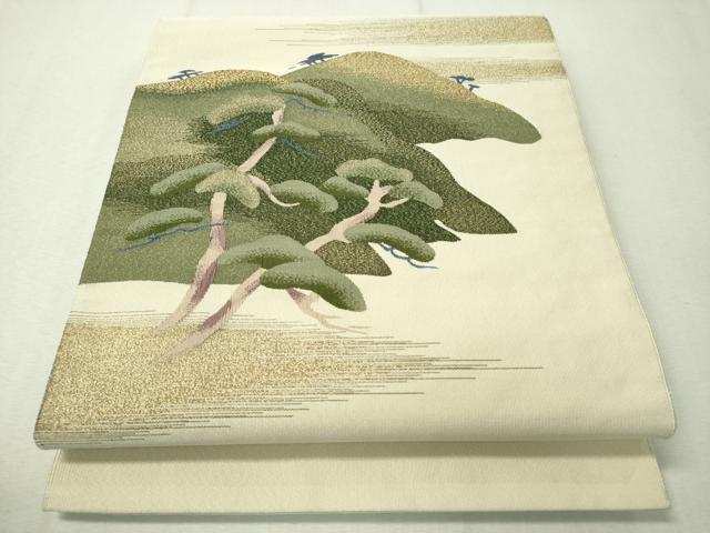 平和屋着物●爪掻き本綴れ 八寸名古屋帯 遠山松文 金糸 正絹 逸品 CAAW5820vp