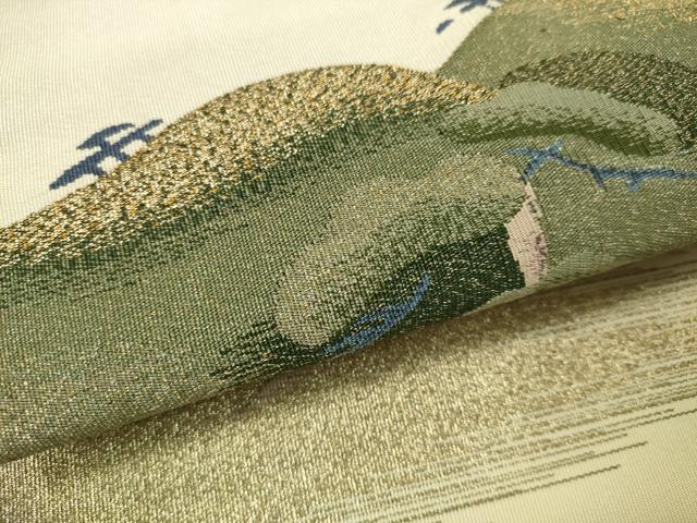 平和屋着物●爪掻き本綴れ 八寸名古屋帯 遠山松文 金糸 正絹 逸品 CAAW5820vp