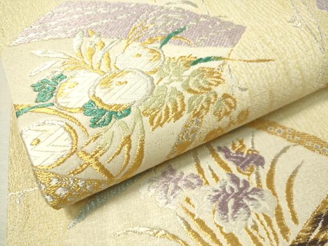 平和屋着物●六通柄袋帯 唐織 色紙重ね花文 金銀糸 正絹 逸品 CAAW5830vp