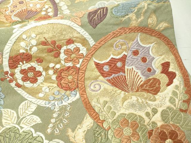 平和屋着物●六通柄袋帯 本綴唐織 舞蝶花松丸文 金通し地 正絹 逸品 CAAW5876vp