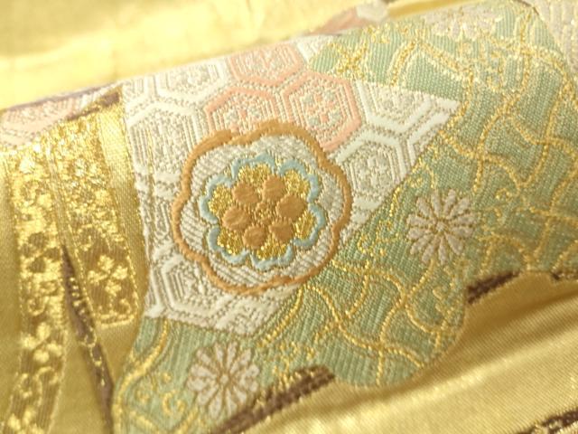 平和屋着物▼六通柄袋帯 唐織 誰が袖 金糸 正絹 逸品 CAAW5932vp